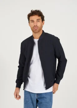 Brave Soul Navy Seersucker Bomber Jacket
