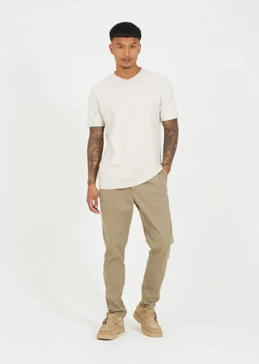 Brave Soul Sand Short Sleeve Knitted Polo Shirt