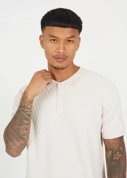 Brave Soul Sand Short Sleeve Knitted Polo Shirt