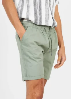 Brave Soul Soft Green Cotton Chino Shorts With Turn Up Hem