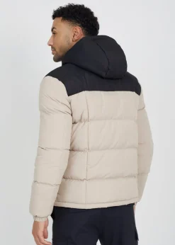 Brave Soul Stone Colour Block Padded Hooded Jacket