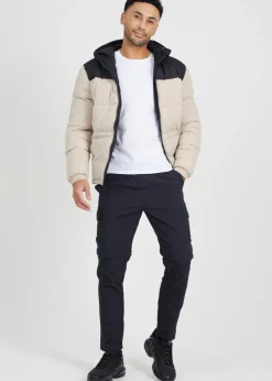 Brave Soul Stone Colour Block Padded Hooded Jacket