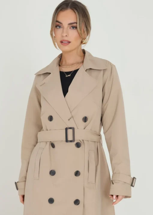 Brave Soul Stone Double-Breasted Longline Trench Coat