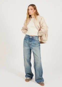 Brave Soul Stone Ruched Sleeve Oversized Bomber Jacket