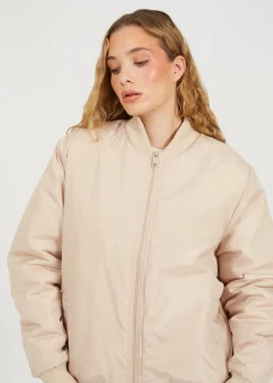 Brave Soul Stone Ruched Sleeve Oversized Bomber Jacket