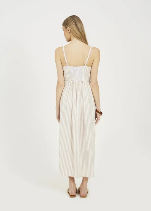 Brave Soul Stone Stripe Button Down Midi Dress