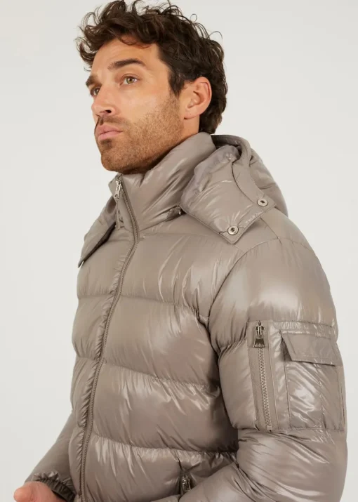 Brave Soul Taupe Hooded Padded Puffer Jacket with Detachable Hood