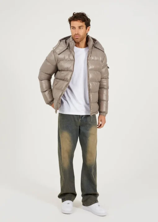 Brave Soul Taupe Hooded Padded Puffer Jacket with Detachable Hood
