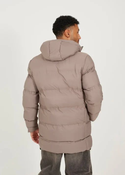 Brave Soul Taupe Longline Padded Hooded Jacket