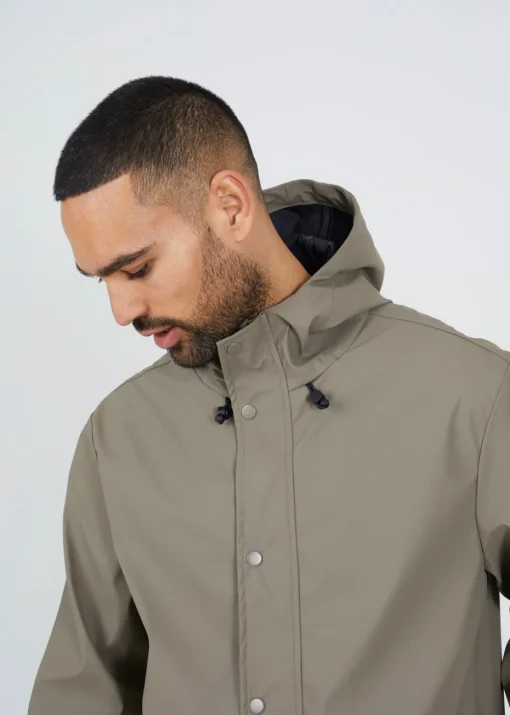 Brave Soul Taupe Rubberised Hooded Parka Style Jacket