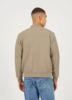 Brave Soul Taupe Seersucker Bomber Jacket