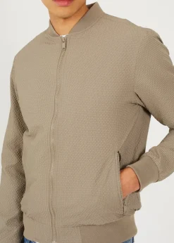 Brave Soul Taupe Seersucker Bomber Jacket