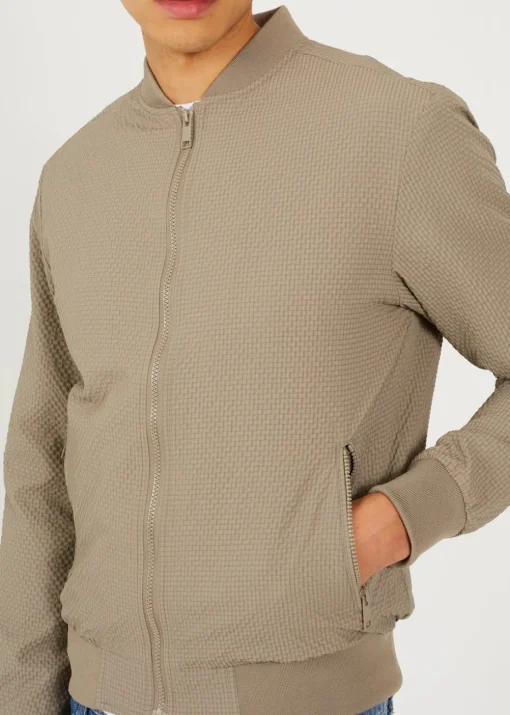 Brave Soul Taupe Seersucker Bomber Jacket