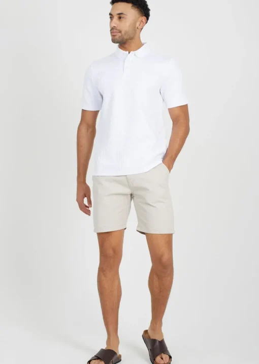 Brave Soul White Jaquard Knit Polo Shirt