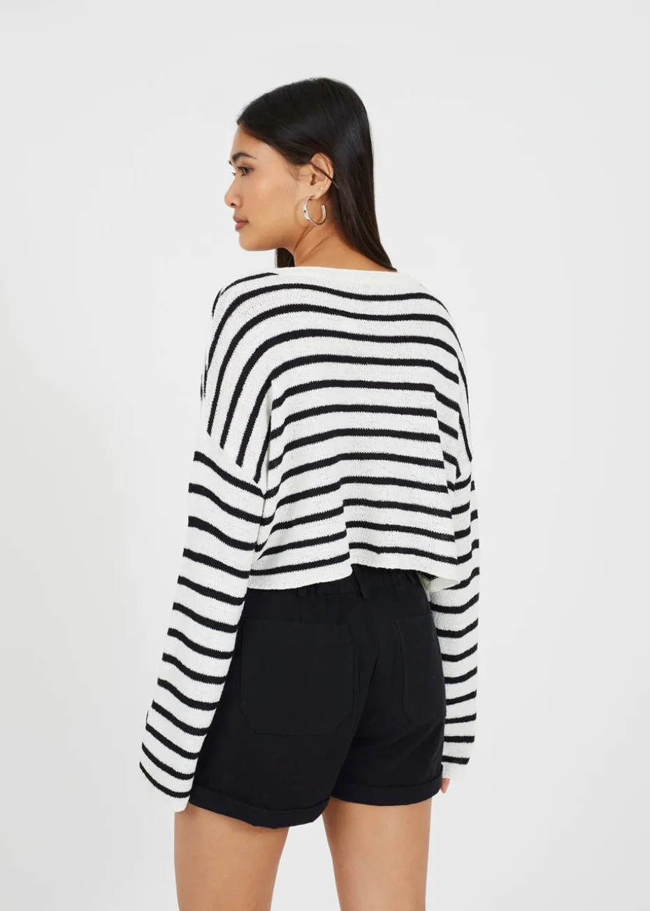 Brave Soul White Lightweight Stripe Jumper