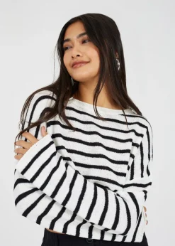Brave Soul White Lightweight Stripe Jumper