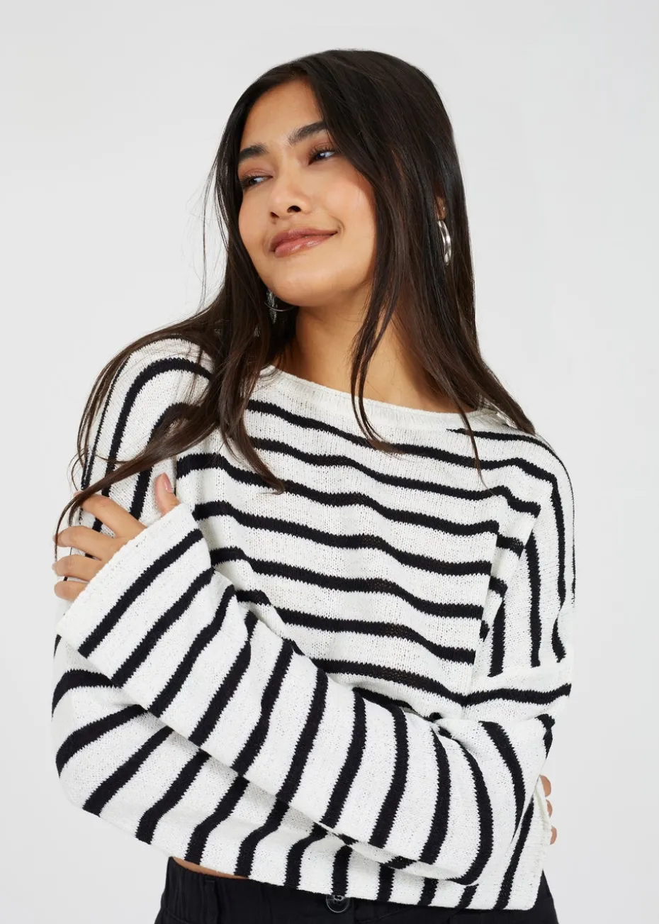 Brave Soul White Lightweight Stripe Jumper