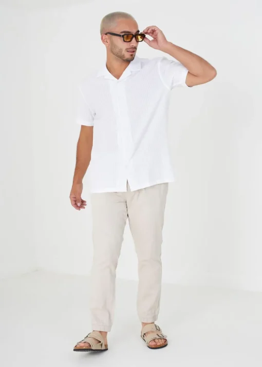 Brave Soul White Luca Short Sleeve Fine Stripe Revere Collar Shirt