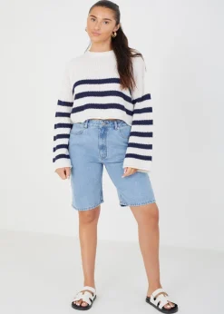 Brave Soul White Randel Striped Cropped Knitted Jumper