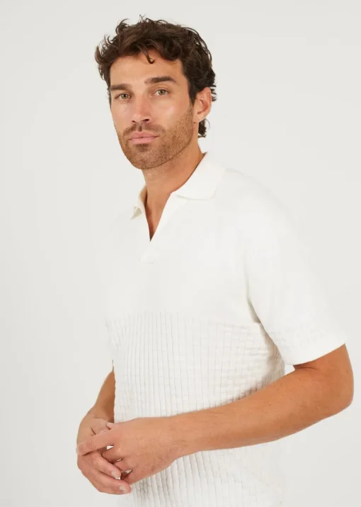 Brave Soul White Short Sleeve Knitted Polo Shirt
