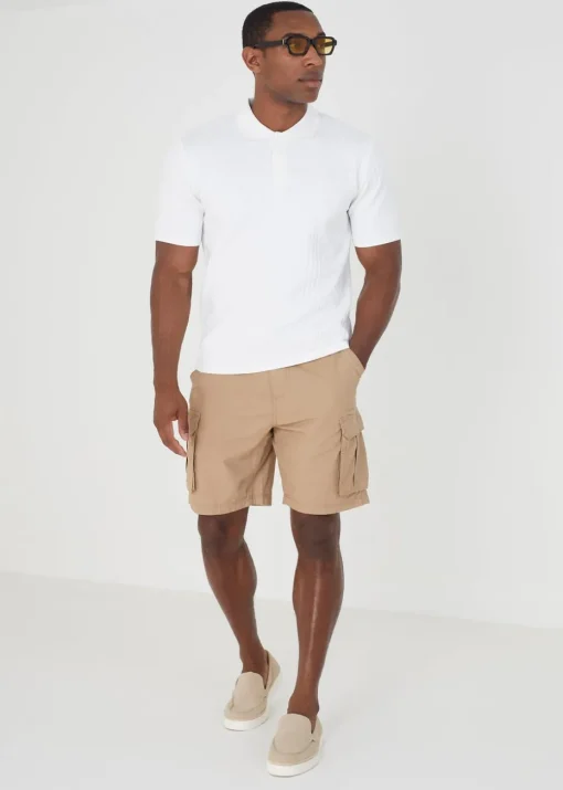 Brave Soul White Short Sleeve Jacquard Polo Shirt