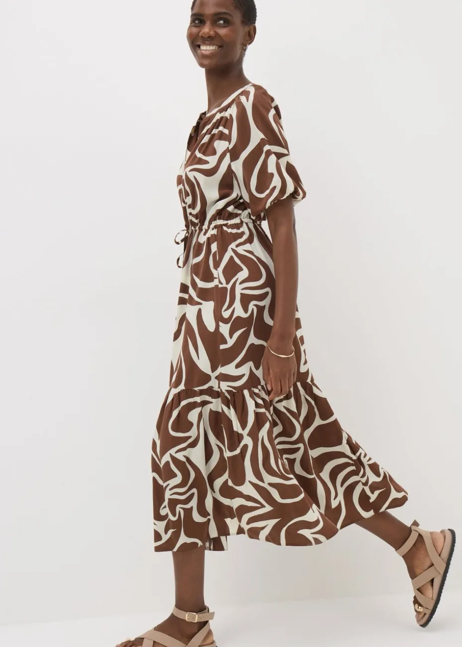 Brown Abstract Shirt Midi Dress