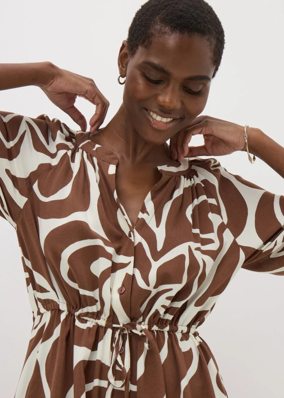 Brown Abstract Shirt Midi Dress