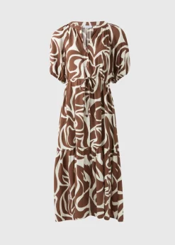 Brown Abstract Shirt Midi Dress