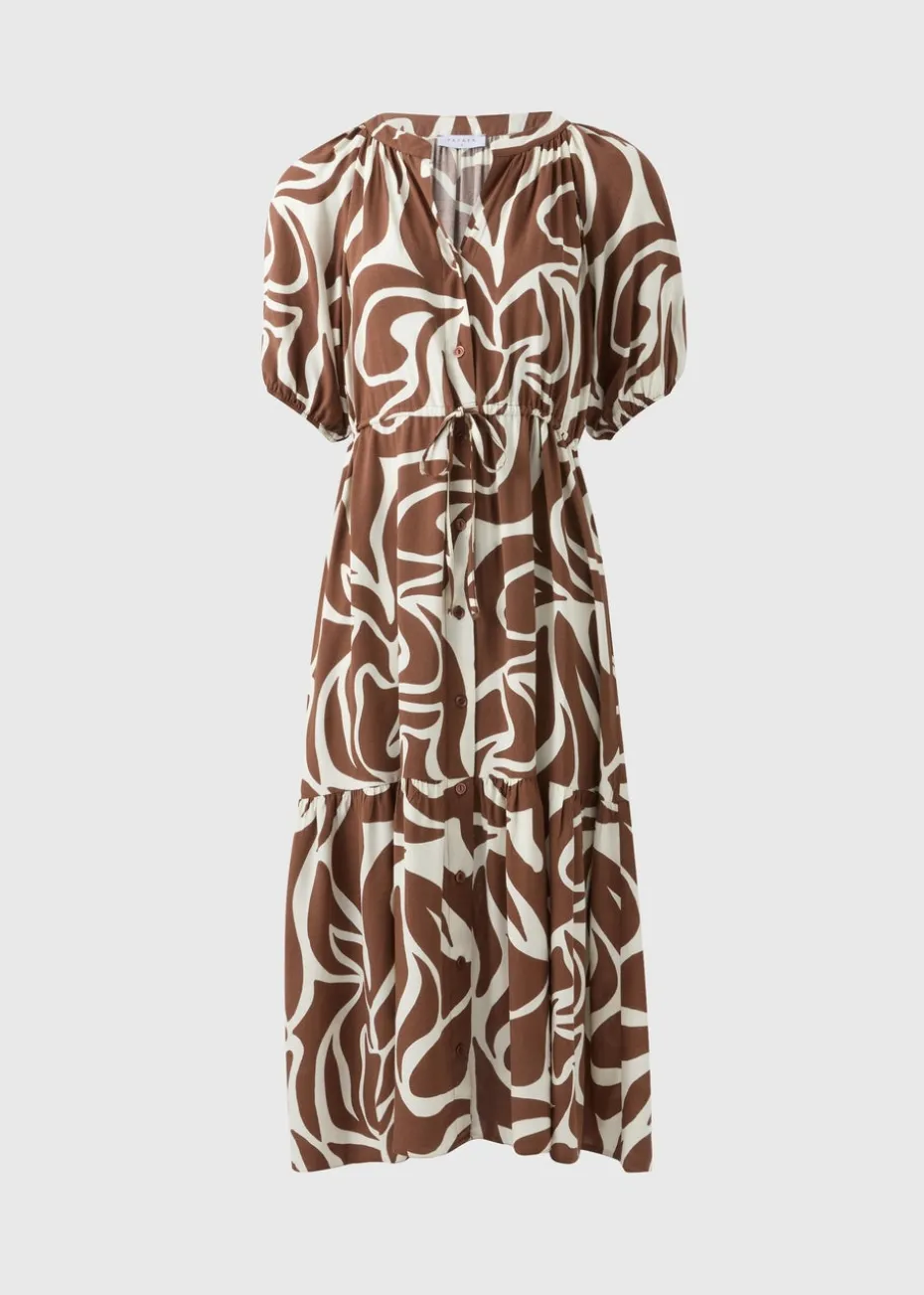 Brown Abstract Shirt Midi Dress