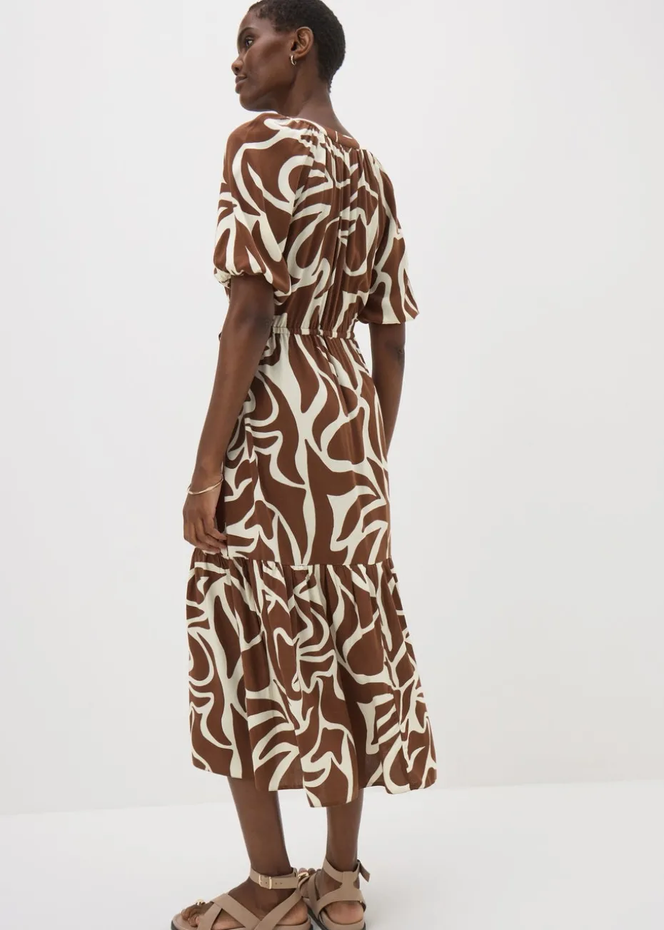 Brown Abstract Shirt Midi Dress