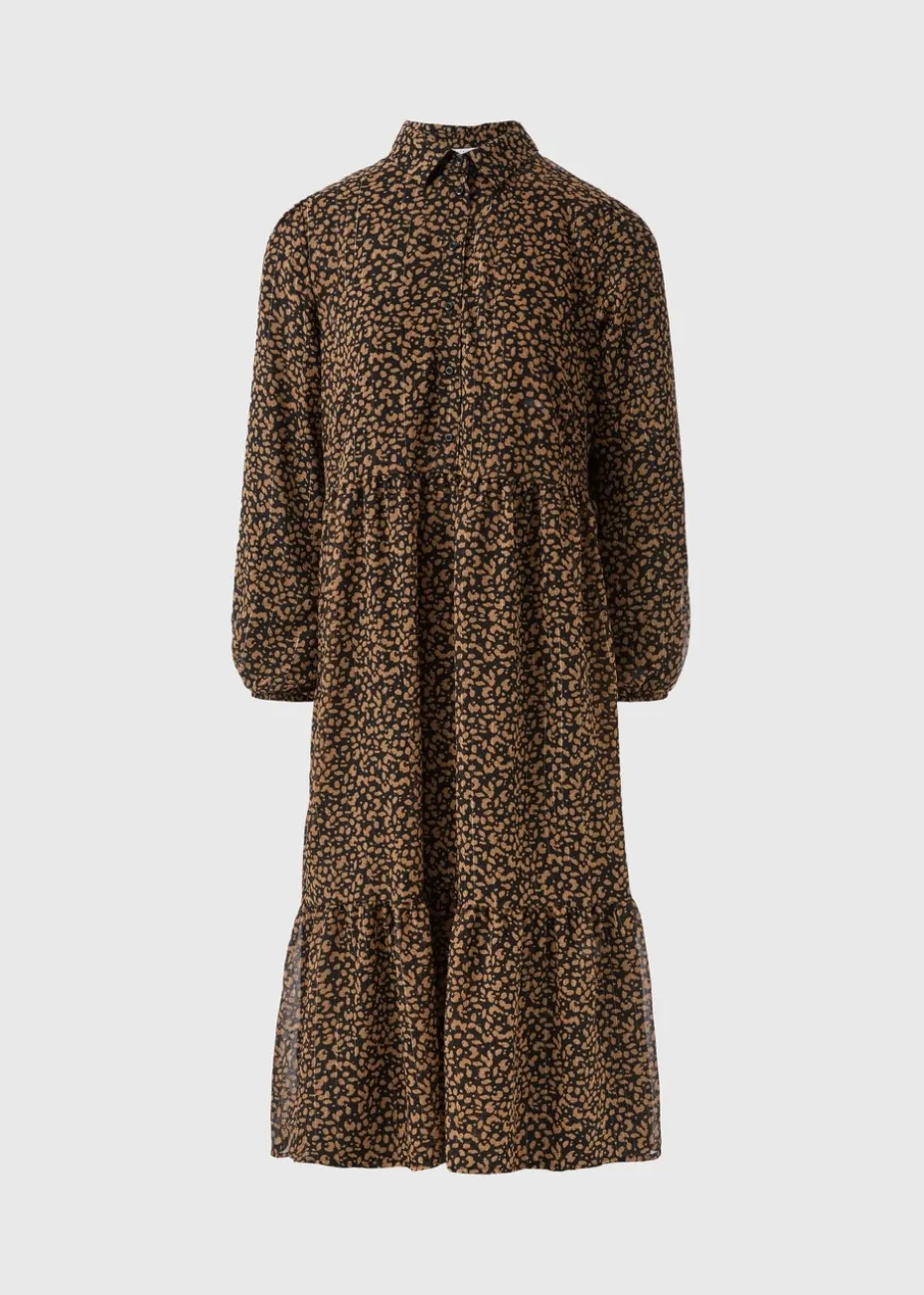 Brown Animal Mesh Shirt Midi Dress