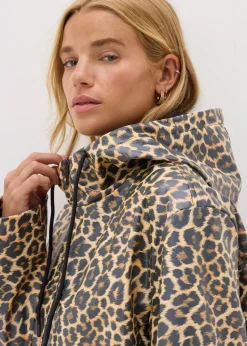 Brown Animal Print Rubberised Showerproof Parka Coat