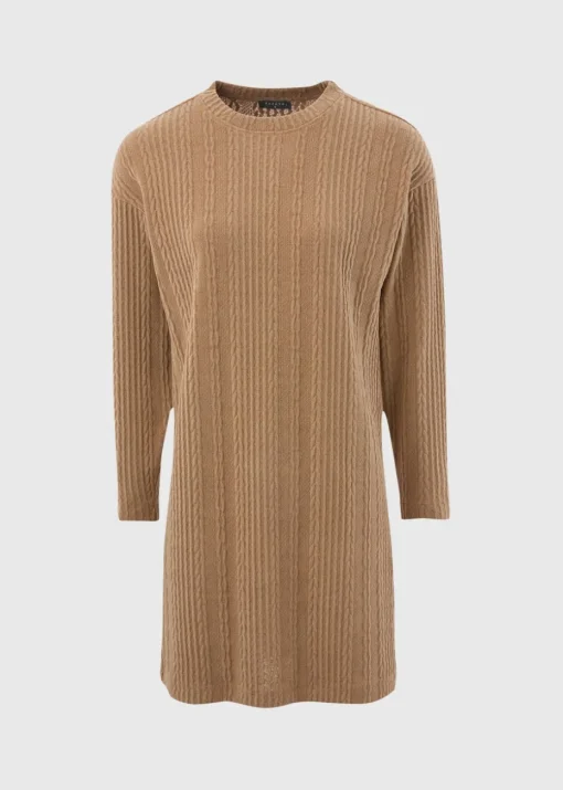 Brown Cable Knit Mini Dress