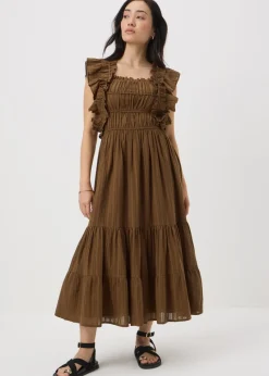 Brown Frill Midi Dress