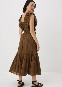 Brown Frill Midi Dress