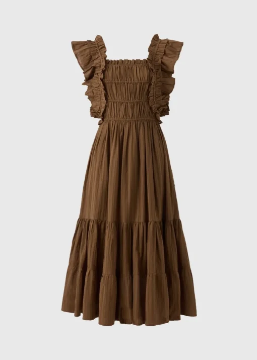Brown Frill Midi Dress
