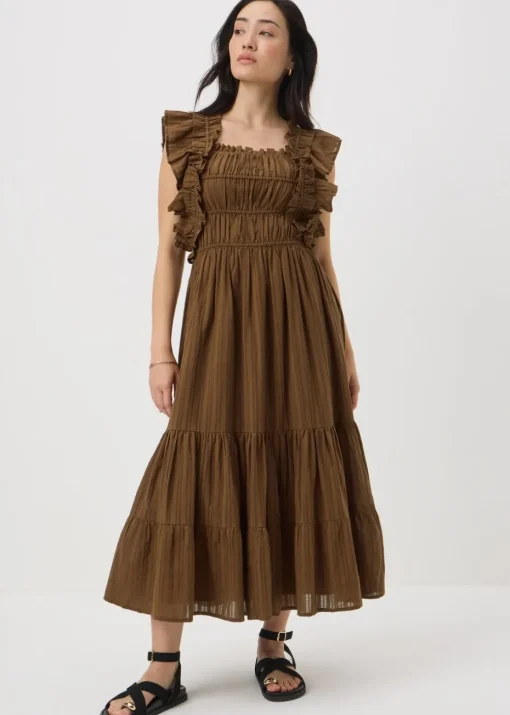 Brown Frill Midi Dress