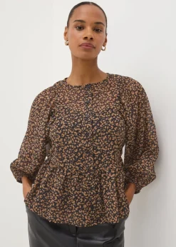 Brown Gathered Volume Sleeve Blouse