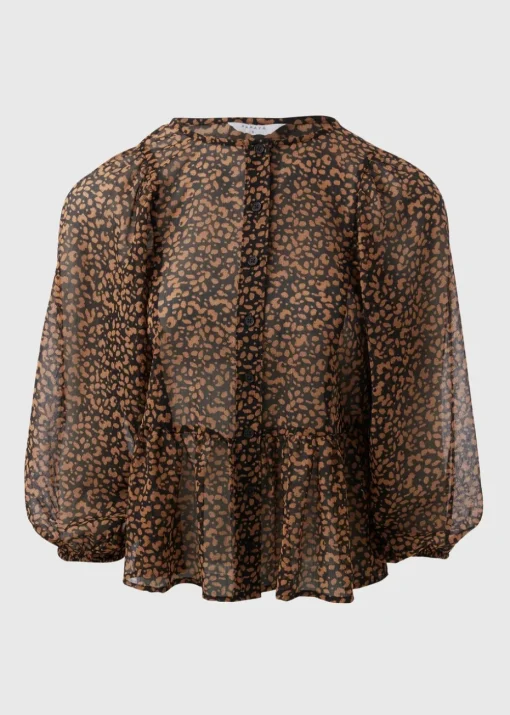 Brown Gathered Volume Sleeve Blouse