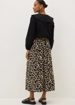 Brown Leopard Print Flared Hem Midaxi Skirt