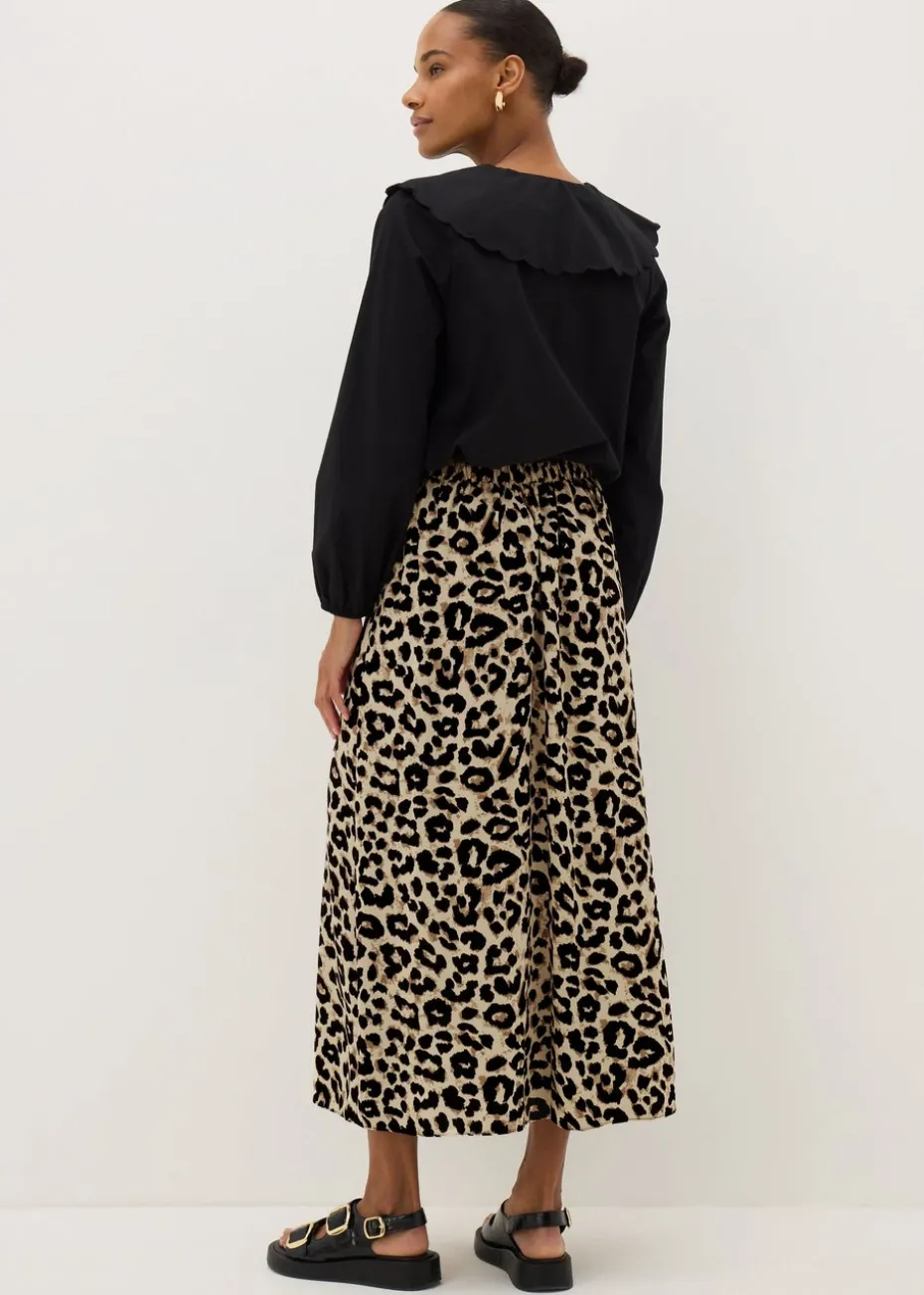 Brown Leopard Print Flared Hem Midaxi Skirt