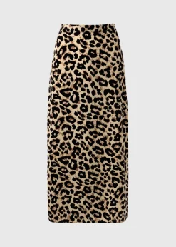 Brown Leopard Print Flared Hem Midaxi Skirt