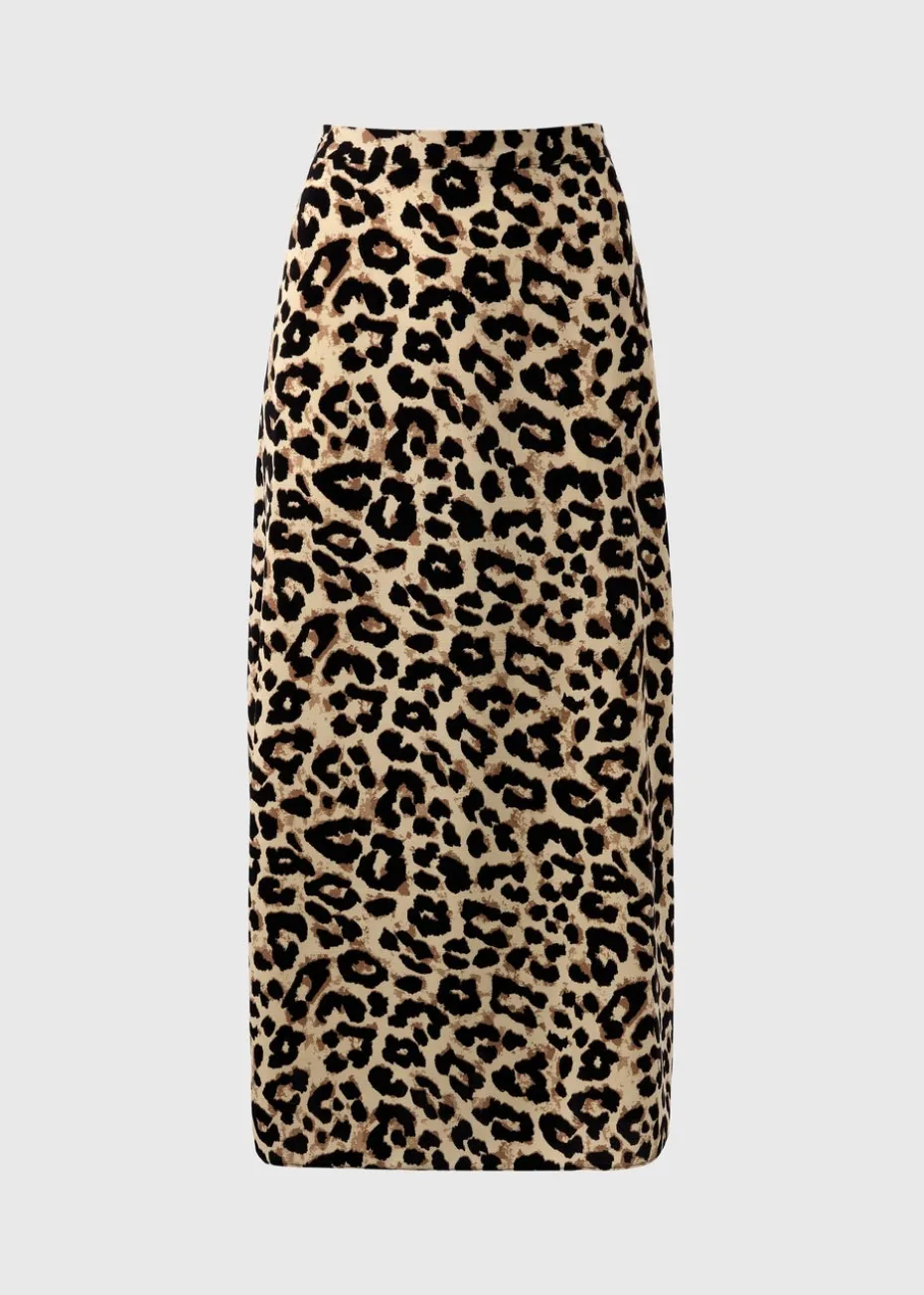 Brown Leopard Print Flared Hem Midaxi Skirt
