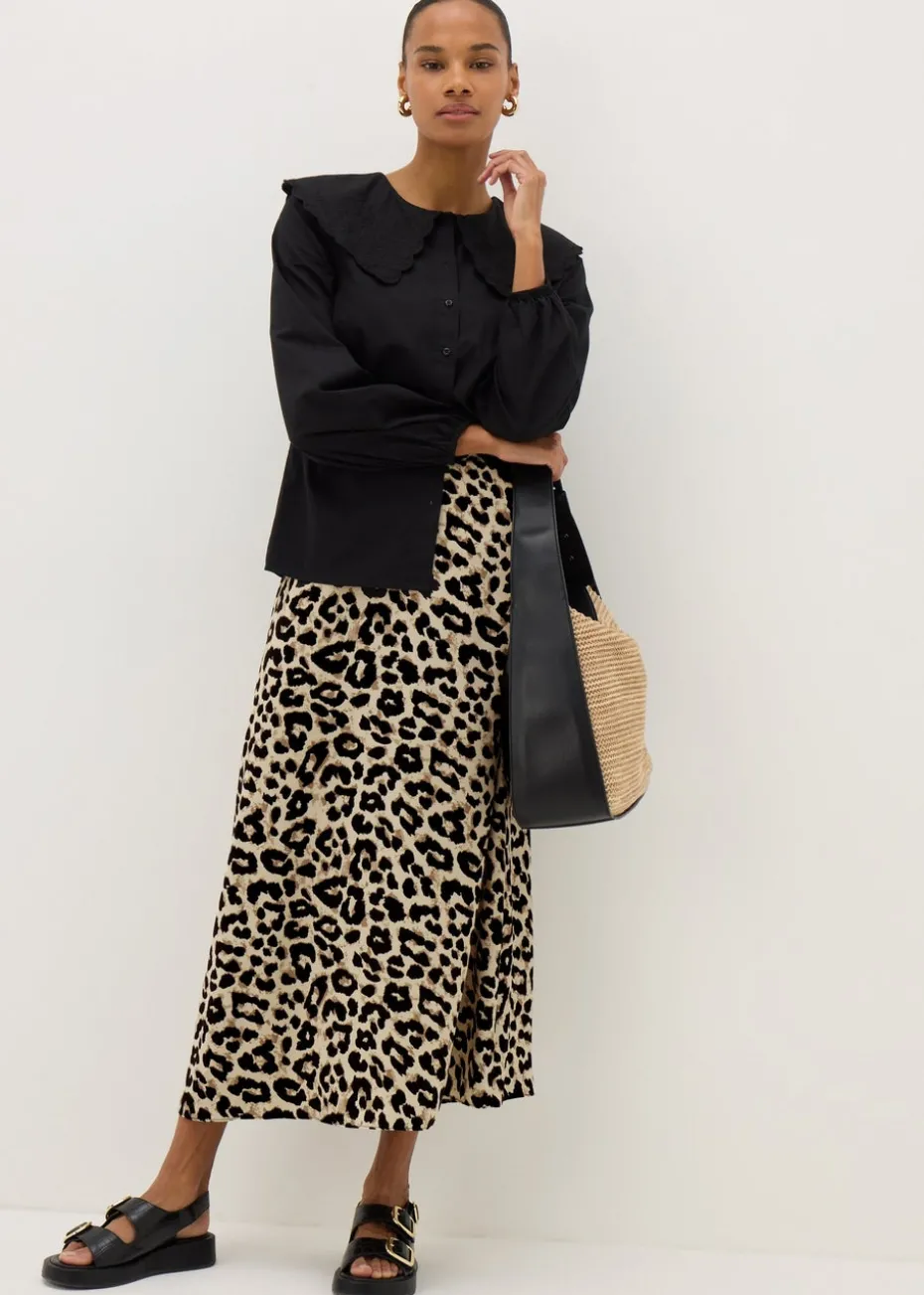 Brown Leopard Print Flared Hem Midaxi Skirt