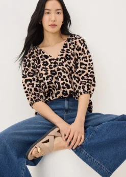 Brown Leopard Print Tea Blouse