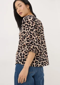 Brown Leopard Print Tea Blouse