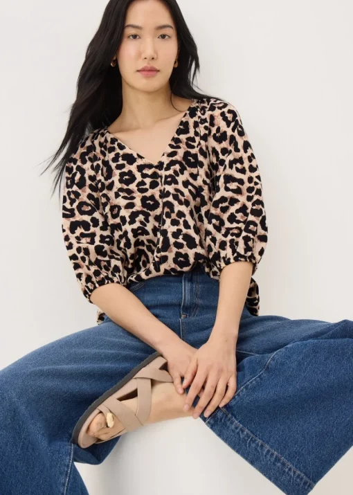 Brown Leopard Print Tea Blouse