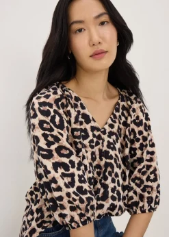Brown Leopard Print Tea Blouse