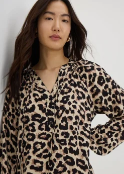 Brown Leopard Print Tunic Midaxi Dress