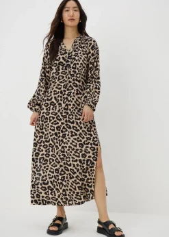 Brown Leopard Print Tunic Midaxi Dress
